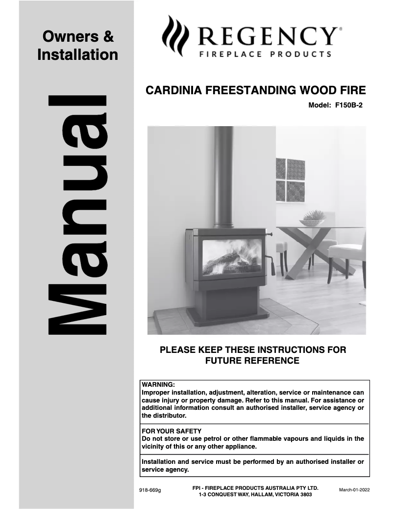 Page n°1 - Manuel utilisateur Regency Cardinia F150B-2