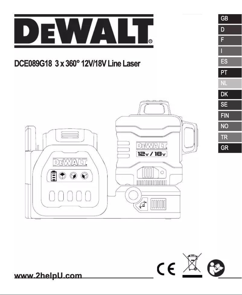 Page n°1 - Manuel utilisateur DeWalt DCE089G18