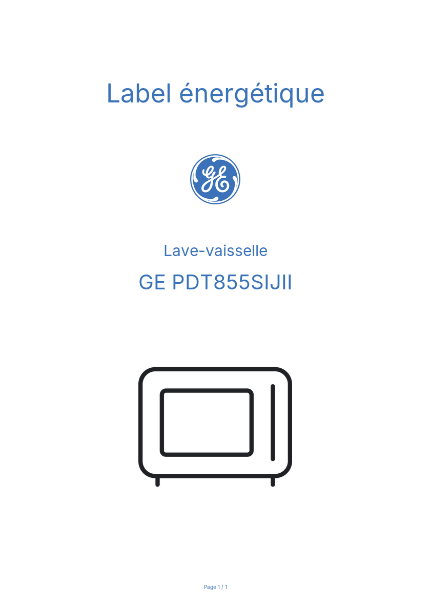 Page n°1 - Label énergétique GE PDT855SIJII