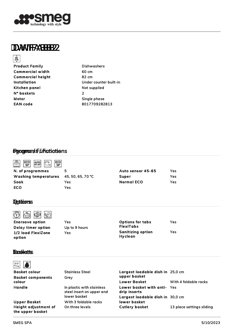 Page 1 de la notice Fiche technique Smeg DWIFABB2