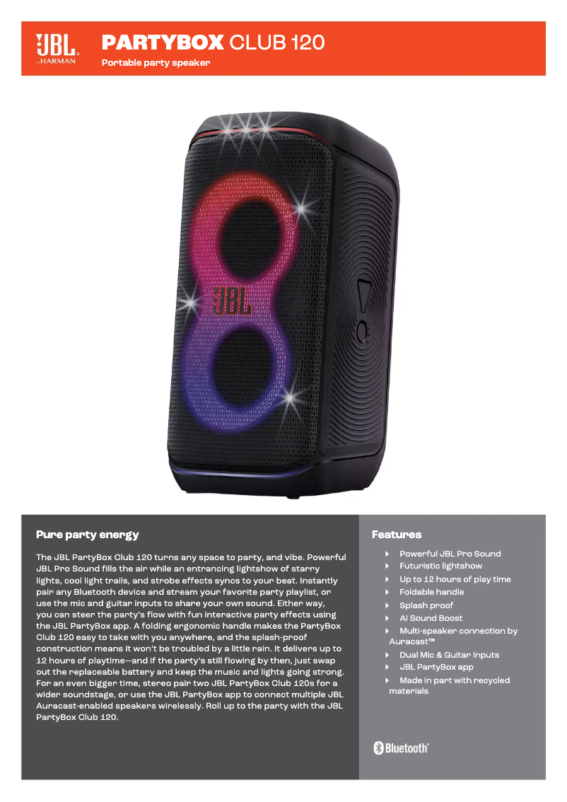 Page n°1 - Fiche technique JBL PartyBox Club 120