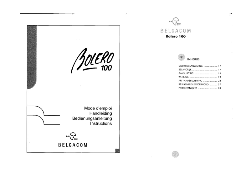 Image de la première page du manuel de l'appareil Bolero 100