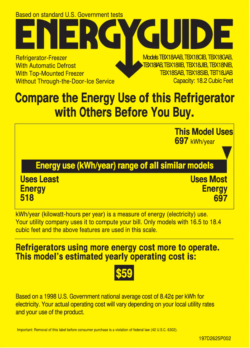 Página 1 del manual Etiqueta energética GE TBX18SIBLAA