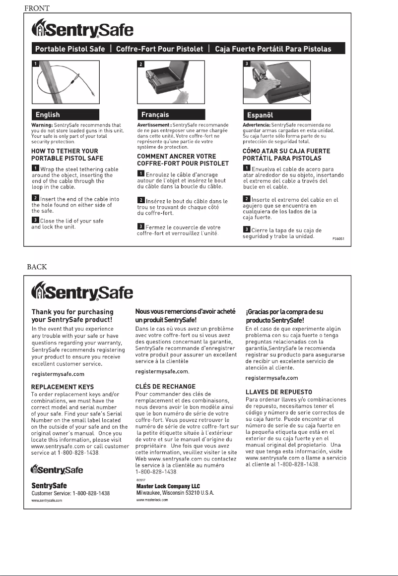 Page n°1 - Manuel utilisateur SentrySafe PP1K
