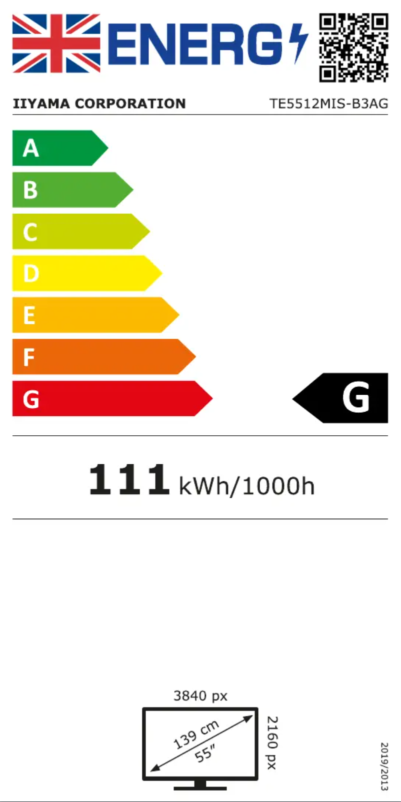 Page 1 de la notice Label énergétique Iiyama ProLite TE5512MIS
