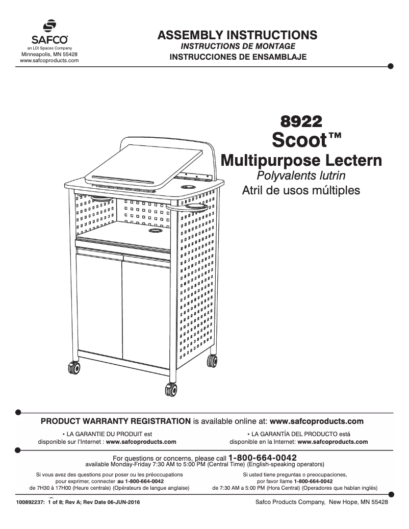 Page 1 de la notice Manuel utilisateur Safco Scoot 8922