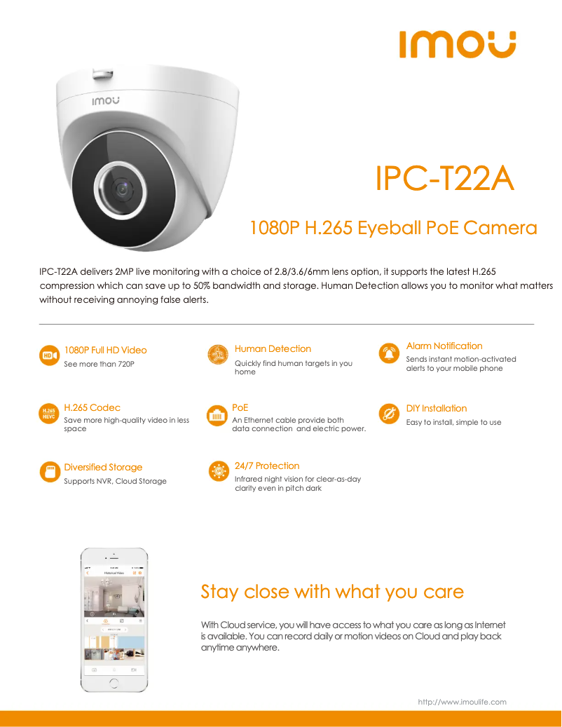 Page 1 de la notice Fiche technique Imou IPC-T22A