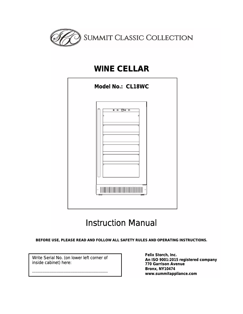 Page 1 de la notice Mode d'emploi Summit CL18WC