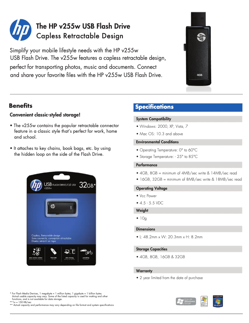 Page 1 de la notice Manuel utilisateur HP Flash Drive