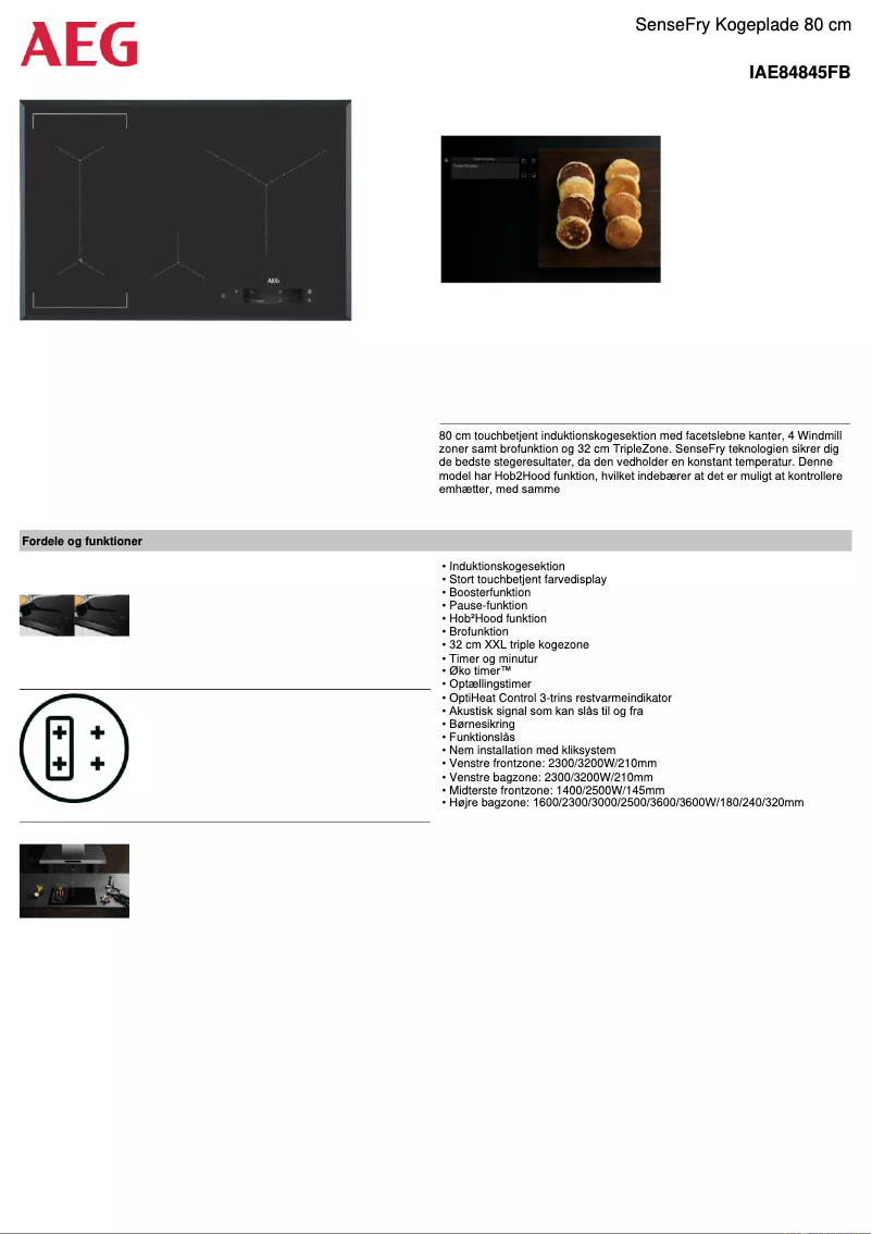 Page 1 de la notice Fiche technique AEG IAE84845FB