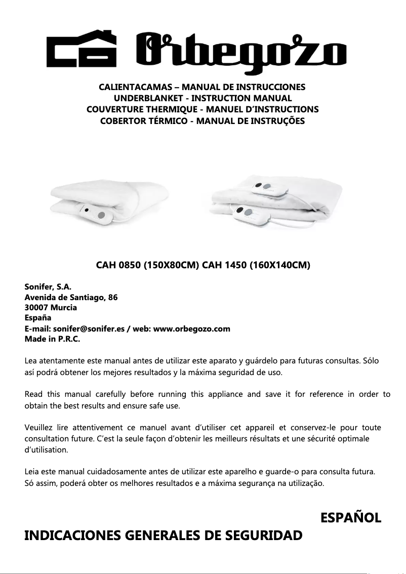 Page 1 de la notice Manuel utilisateur Orbegozo CAH 0850