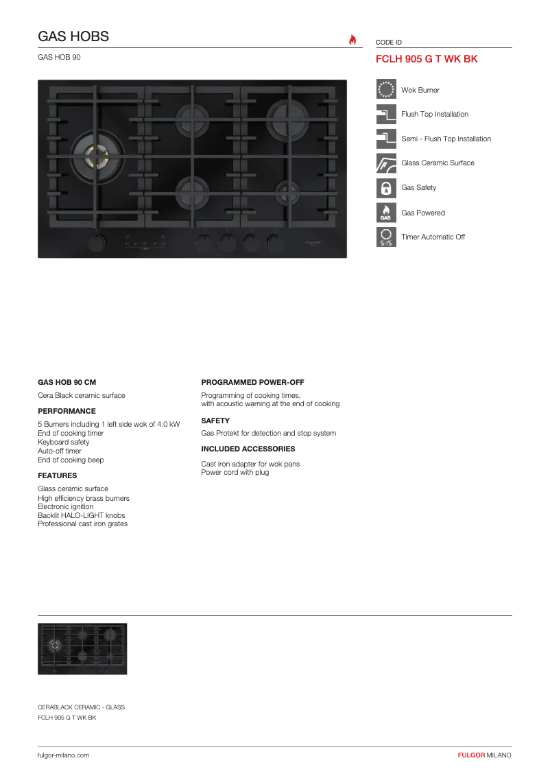 Page n°1 - Fiche technique Fulgor Milano FCLH 905 G T WK