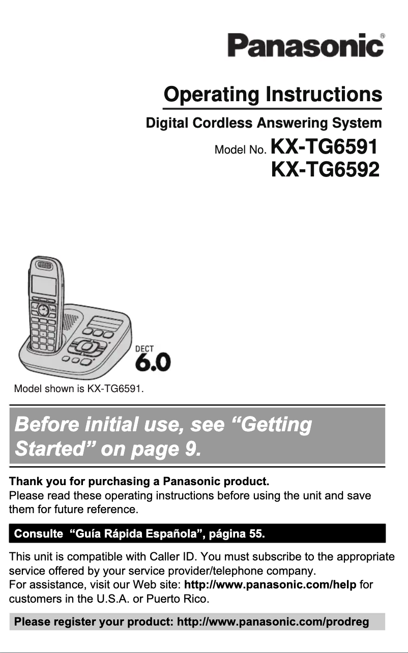Imagen de la primera página del manual del dispositivo KX-TG6592T