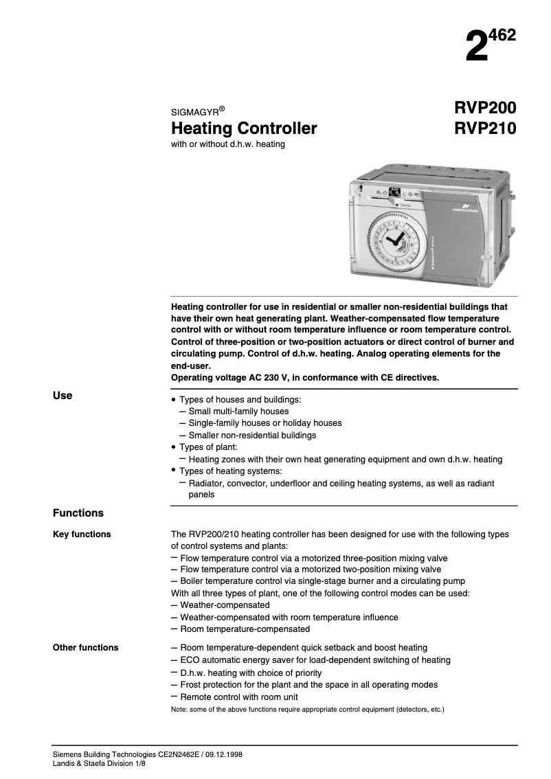 Page 1 de la notice Manuel utilisateur Siemens RVP200