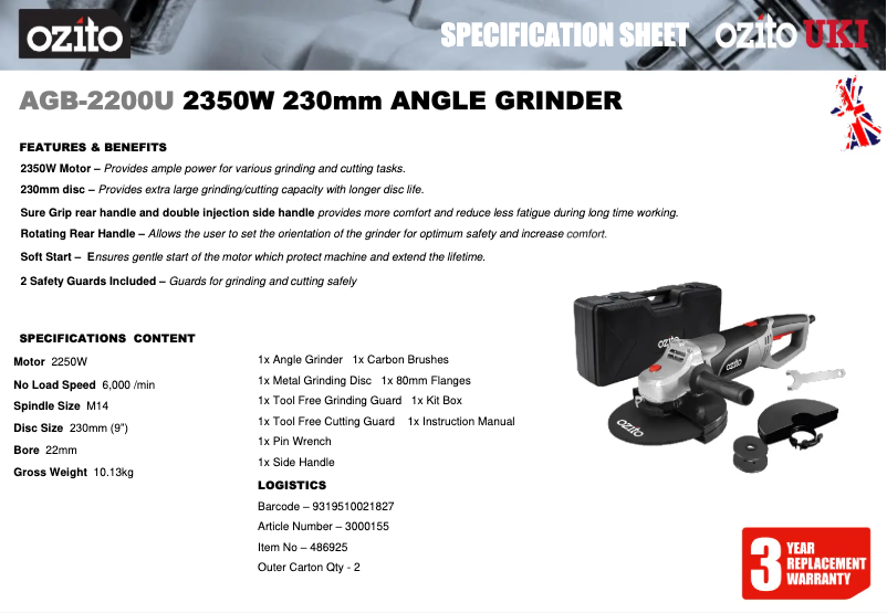 Image de la première page du manuel de l'appareil AGB-2200U