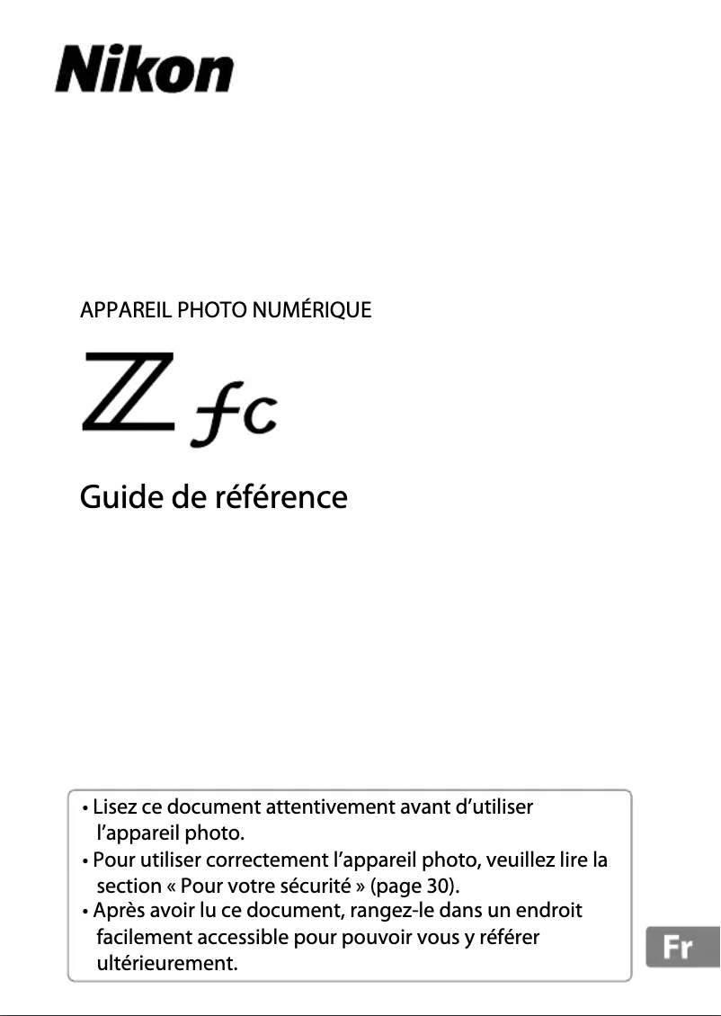 Page 1 de la notice Manuel utilisateur Nikon Z fc