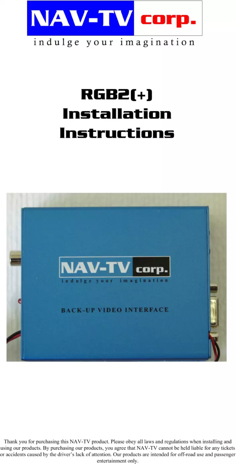 Page 1 de la notice Manuel utilisateur NAV-TV RGB2+ NTV-KIT038