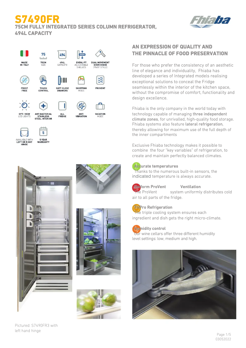 Page 1 de la notice Fiche technique Fhiaba S7490FR3A