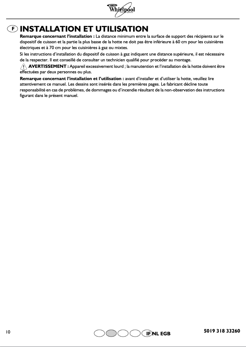 Page 1 de la notice Manuel utilisateur Whirlpool AKR 409 IX