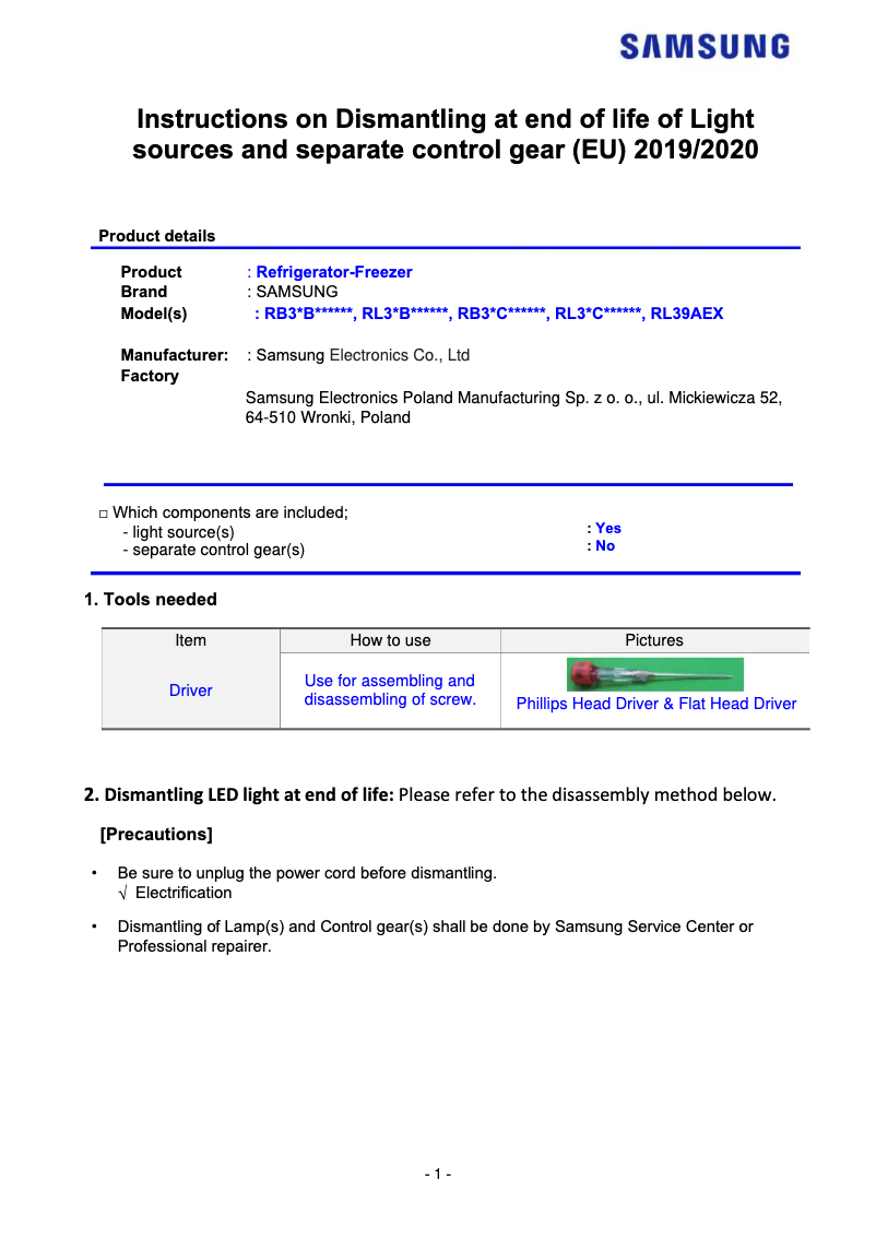 Page 1 de la notice Manuel utilisateur Samsung RB38C6B1DS9