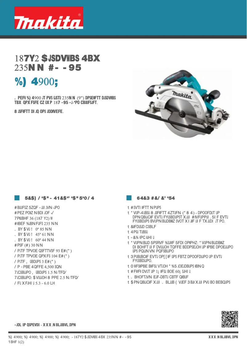 Page 1 de la notice Fiche technique Makita DHS900Z