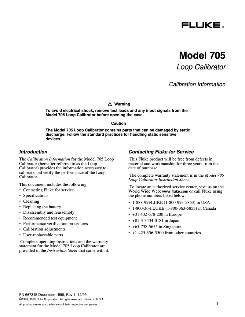 Page 1 de la notice Manuel utilisateur Fluke 705