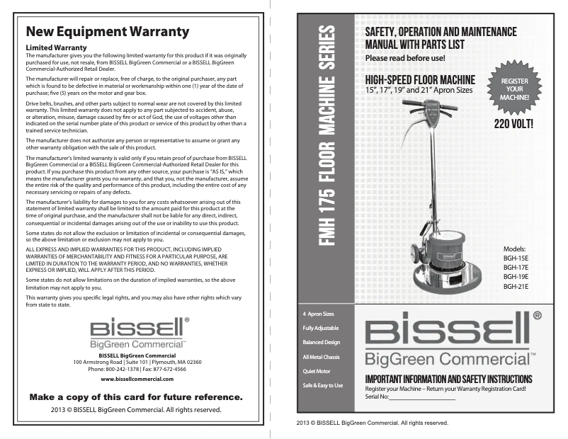 Page n°1 - Manuel utilisateur Bissell BGH-19E
