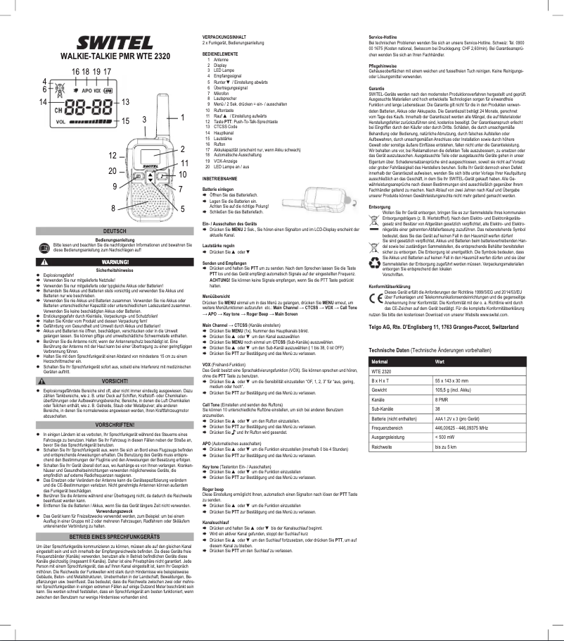 Page n°1 - Manuel utilisateur Switel WTE2320