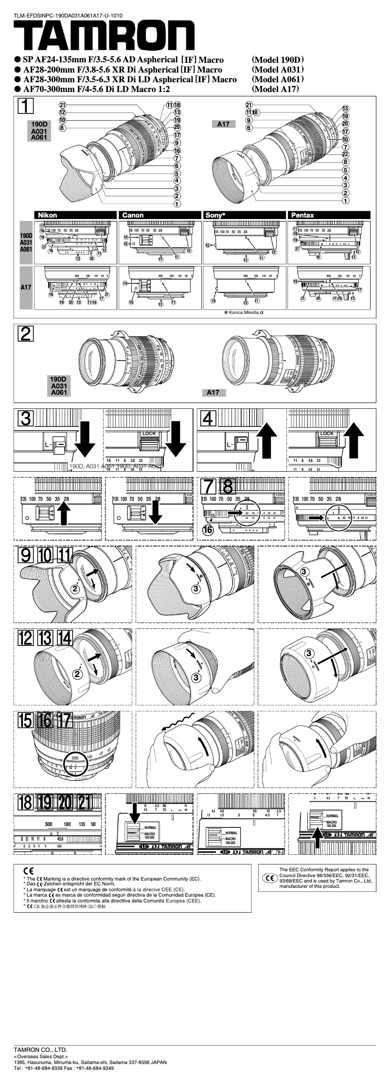 Page 1 de la notice Manuel utilisateur Tamron AF28-300mm F/3.5-6.3 XR Di LD Aspherical [IF] MACRO