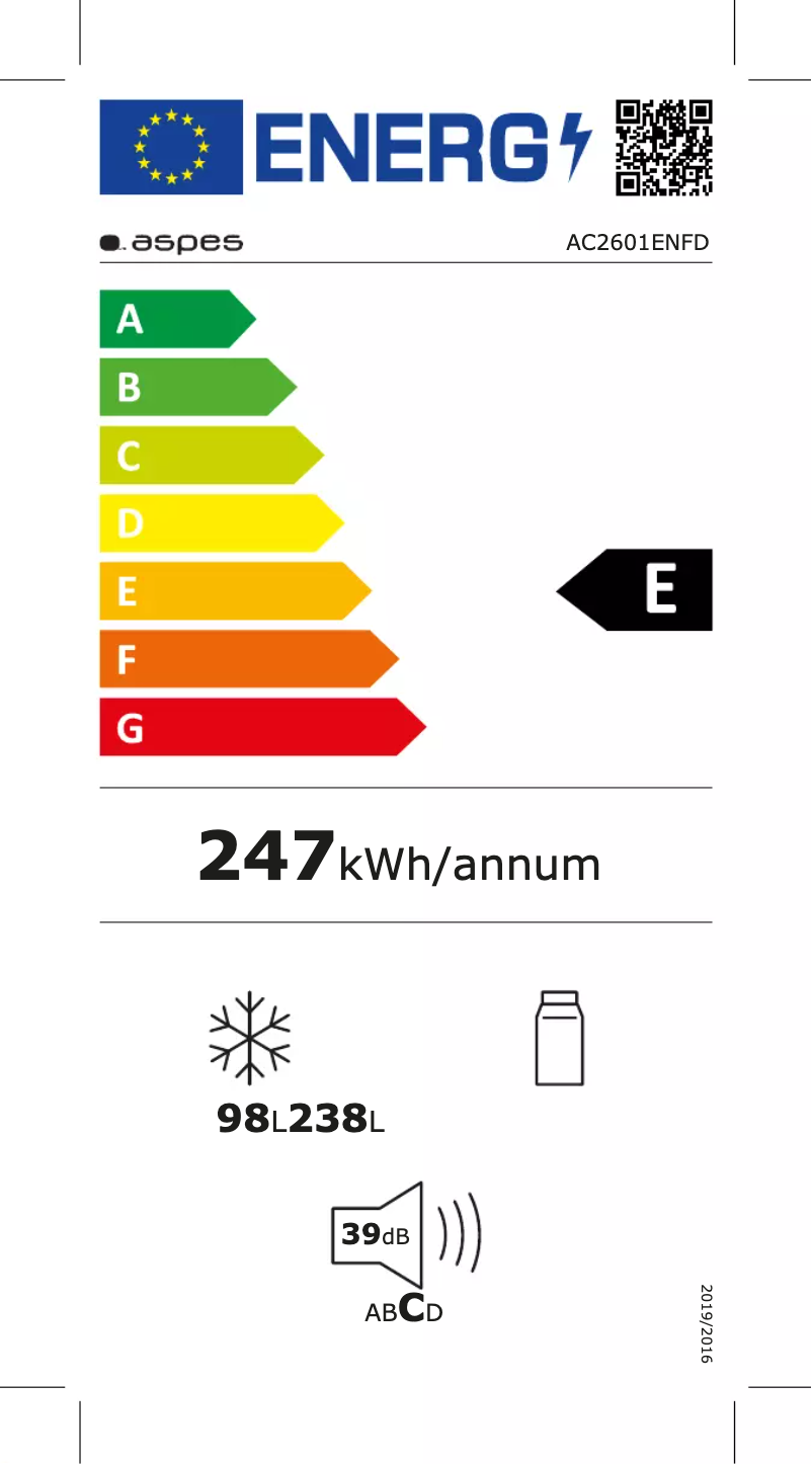Page 1 de la notice Label énergétique Aspes AC2601ENFD
