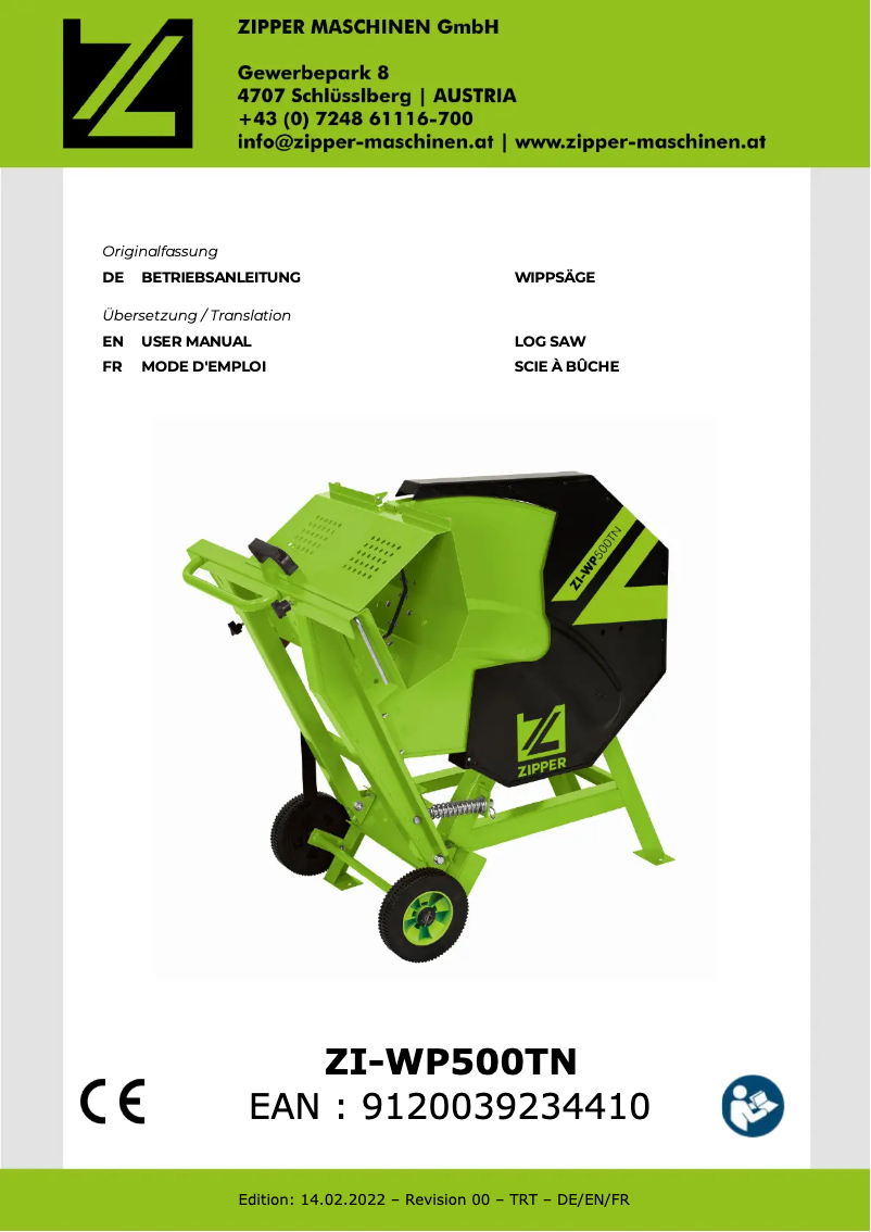 Image de la première page du manuel de l'appareil ZI-WP500TN