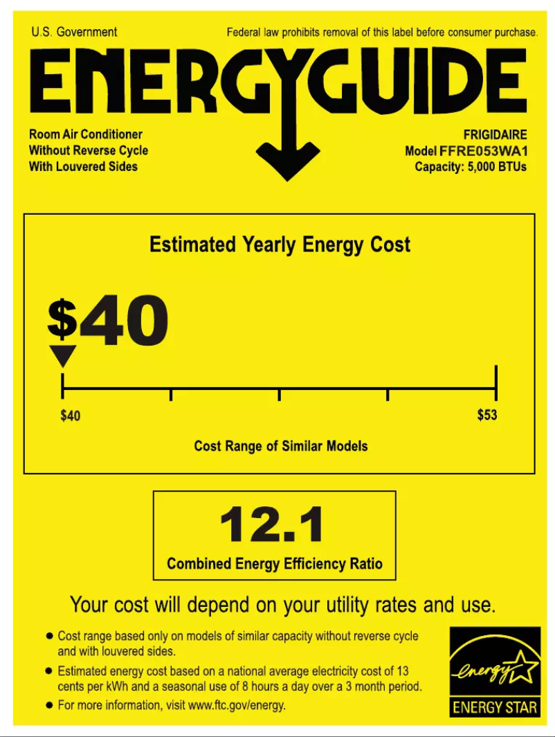 Page n°1 - Label énergétique Frigidaire FFRE053WAE