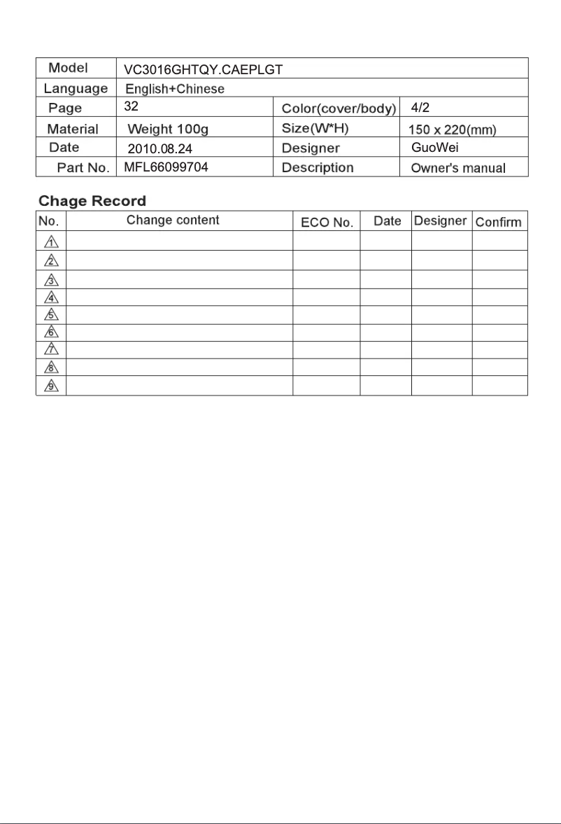 Page n°1 - Manuel utilisateur LG VC3016GHTQY