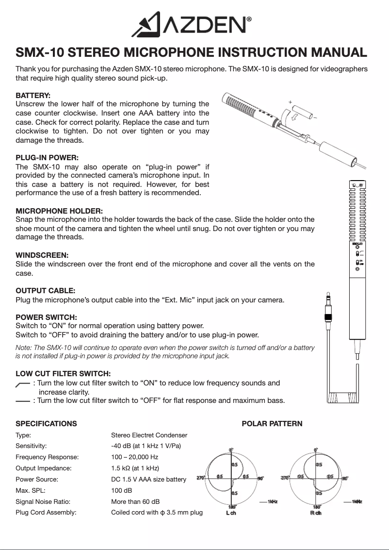 Page 1 de la notice Manuel utilisateur Azden SMX-10