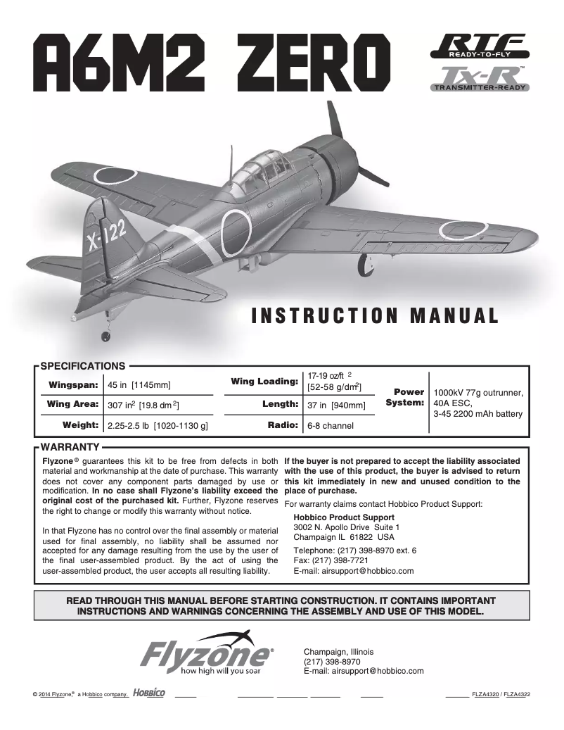 Image de la première page du manuel de l'appareil A6M2 Zero