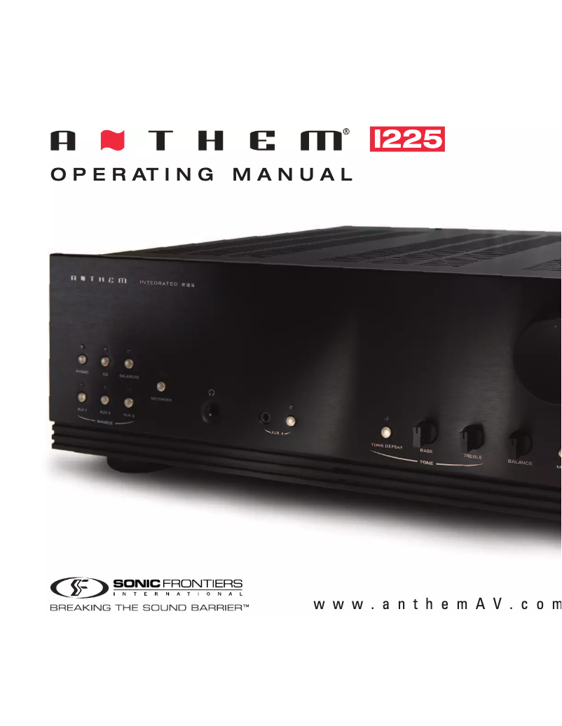 Page 1 de la notice Manuel utilisateur Anthem Integrated 225
