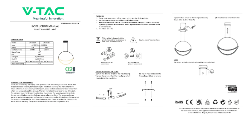 Page 1 of the manual User Manual V-TAC VT-10124