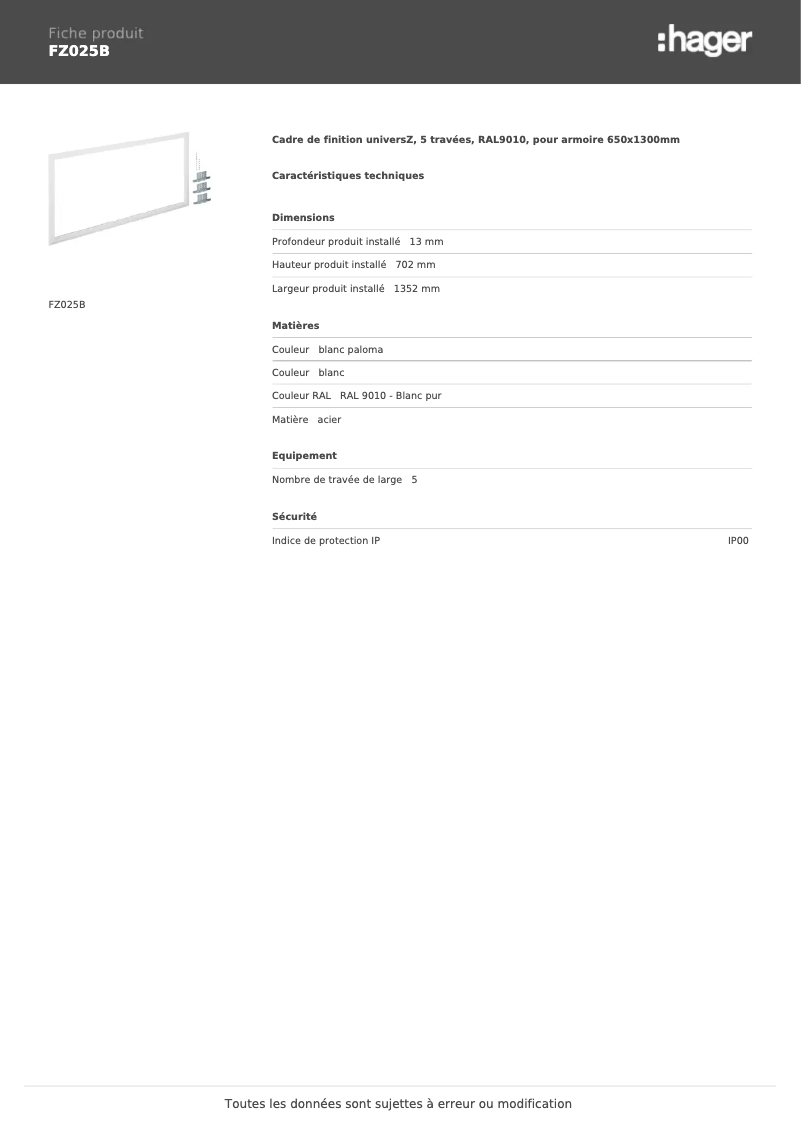 Page 1 de la notice Manuel utilisateur Hager FZ025B