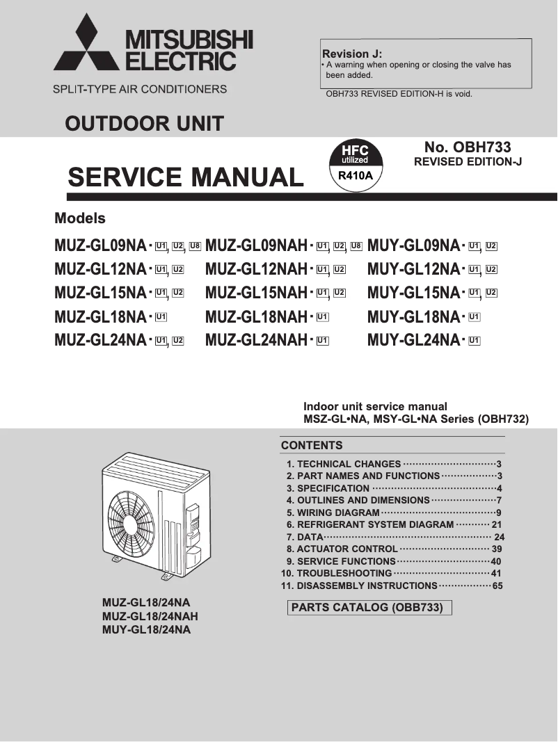 Page 1 de la notice Manuel utilisateur Mitsubishi MUY-GL18NA-U1