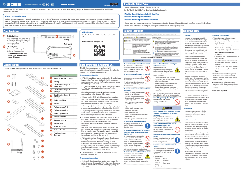 Page 1 de la notice Manuel utilisateur Boss GK-5