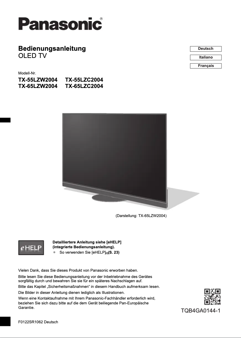Page 1 de la notice Guide de démarrage rapide Panasonic TX-65LZC2004