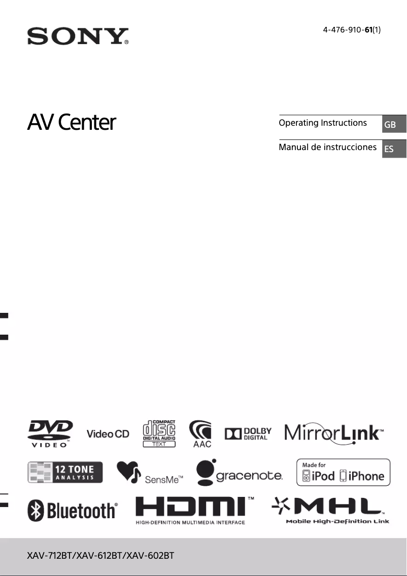 Page 1 de la notice Manuel utilisateur Sony XAV-712BT