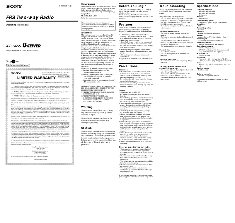 Image de la première page du manuel de l'appareil ICB-U655