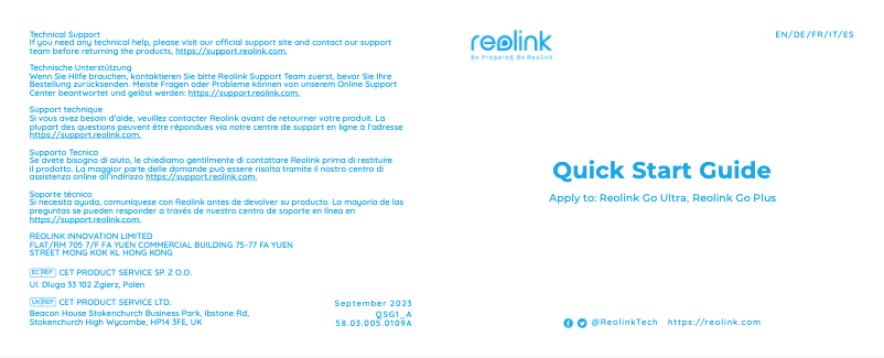 Page 1 de la notice Manuel utilisateur Reolink Go Ultra