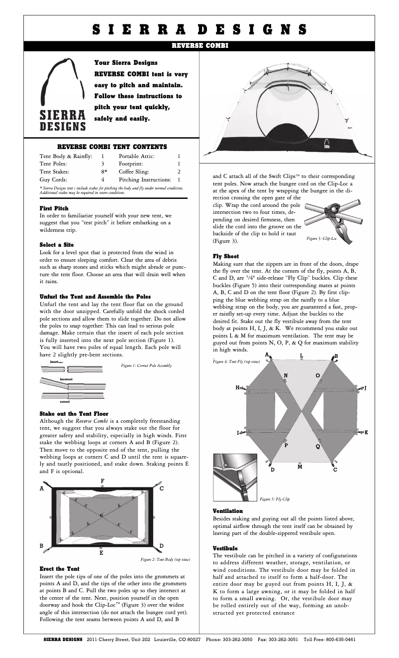 Page 1 de la notice Manuel utilisateur Sierra Designs Reverse Combi