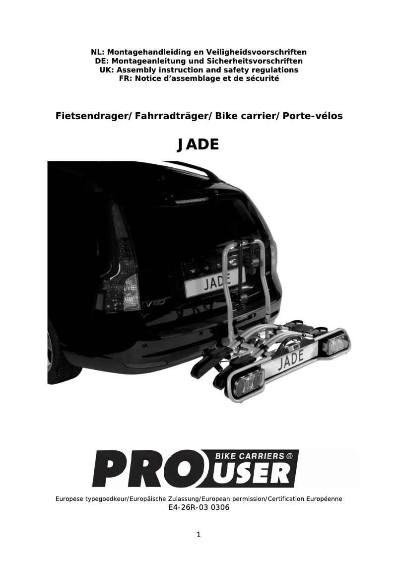 Page 1 de la notice Manuel utilisateur Pro-User Jade 91528