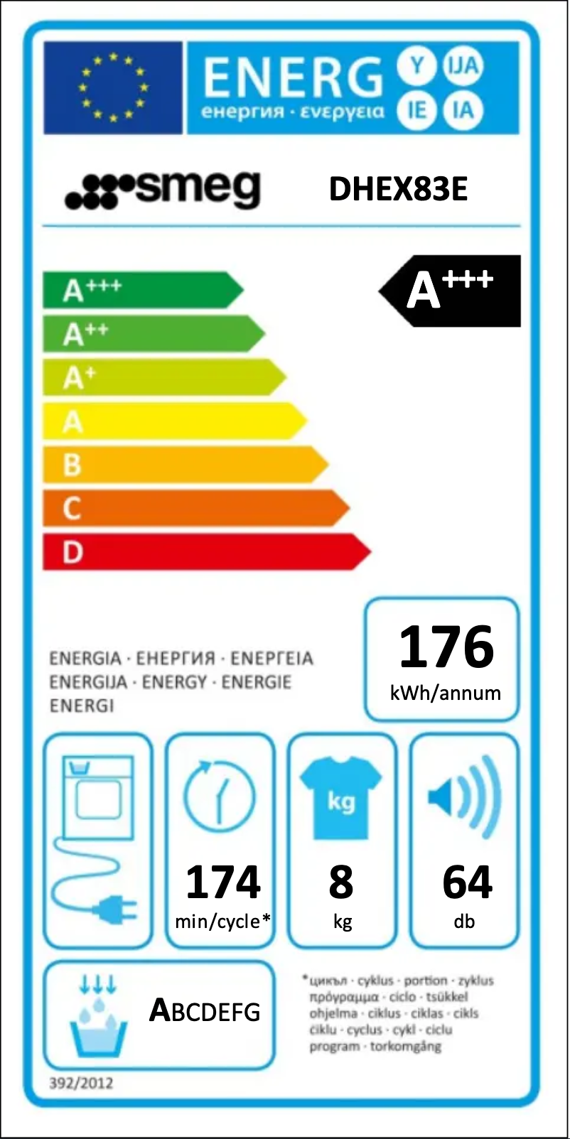 Page 1 de la notice Label énergétique Smeg DHEX83E