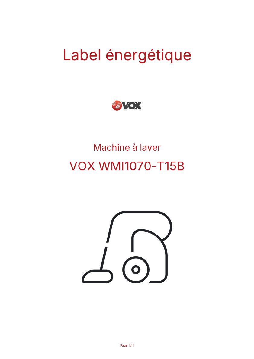 Page n°1 - Label énergétique VOX WMI1070-T15B