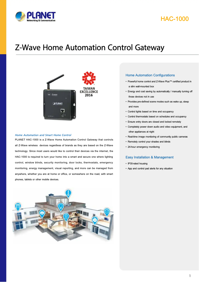 Page 1 de la notice Fiche technique Planet HAC-1000
