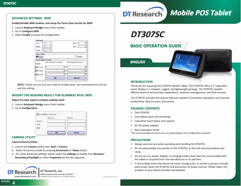 Page n°1 - Manuel utilisateur DT Research DT307SC